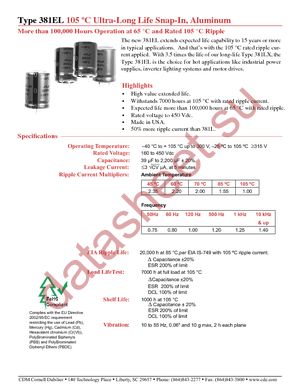 381EL101M400J022 datasheet  